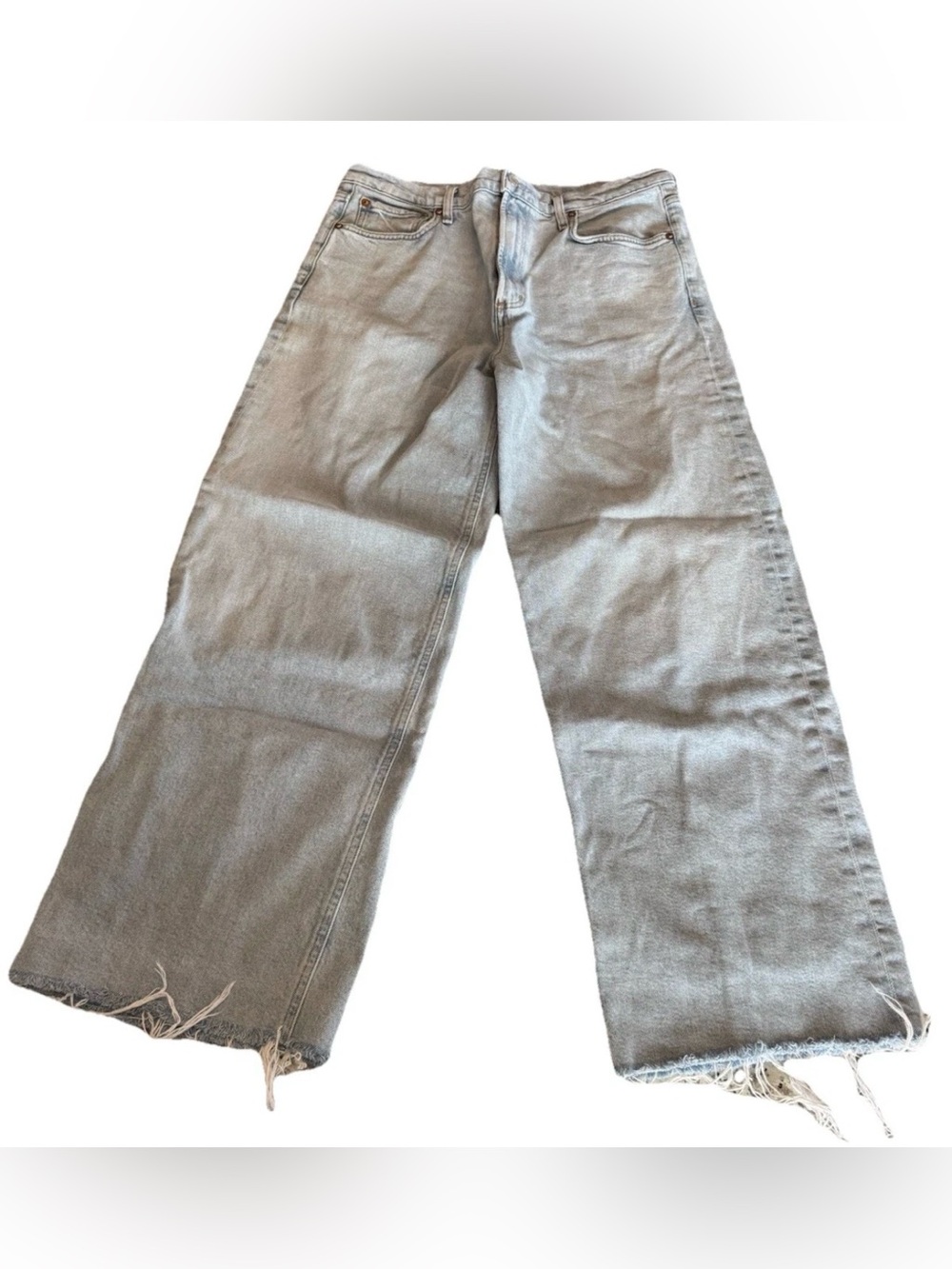 AGOLDE Women’s Size 30 Light Wash Wide Leg Distressed Hem Jeans Frayed Raw Denim - Picture 2 of 8